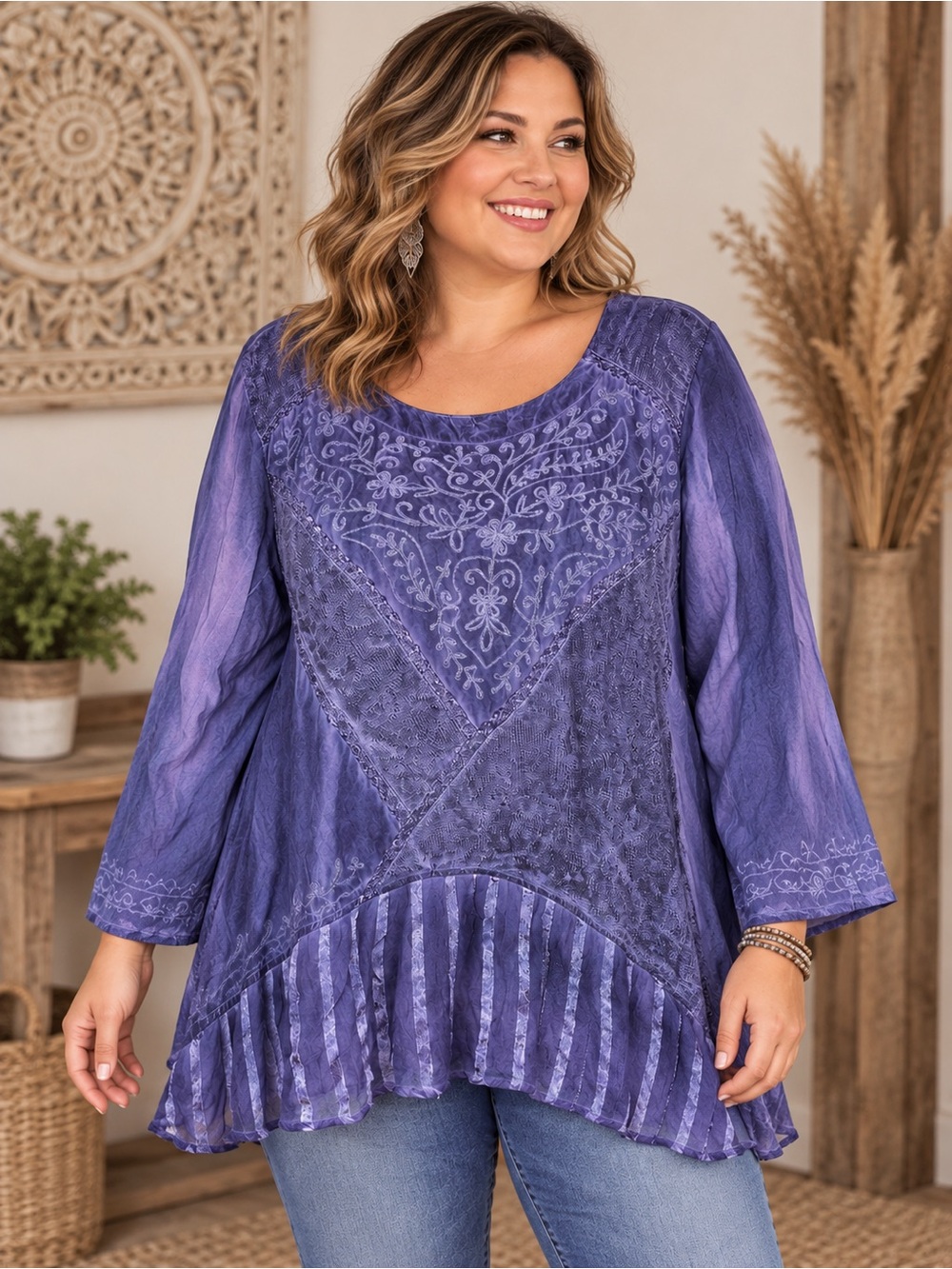 Studio West Apparel Embroidered Crochet Top Like New 2X